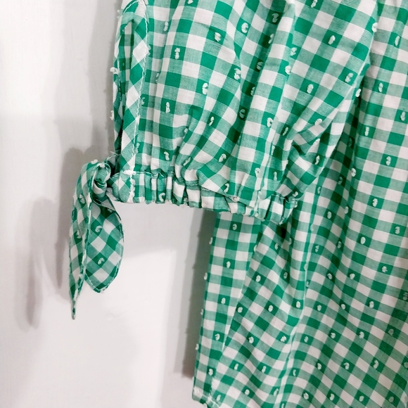 🔵BOGO FREE🔵 Izod Green Gingham Off-Shoulder Peasant Top Sz L - Picture 4 of 5